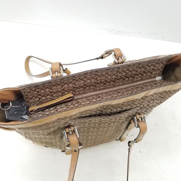 Coach Brown and Tan Jacquard Shoulder Bag - Picture 4 of 16
